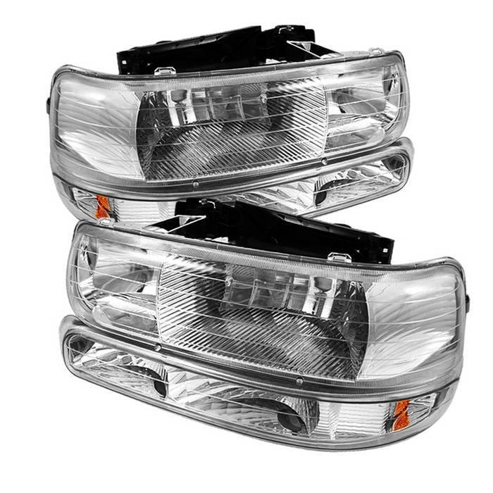 Chevrolet Silverado Spyder Amber Crystal Headlights with Bumper Lights - Chrome - HD-JH-CSIL99-SET-AM-C