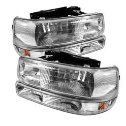 Chevrolet Silverado Spyder Amber Crystal Headlights with Bumper Lights - Chrome - HD-JH-CSIL99-SET-AM-C