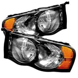 Dodge Ram Spyder Amber Crystal Headlights - Black - HD-JH-DR02-AM-BK