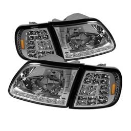 Ford Expedition Spyder Crystal Headlights with Clear LED Corners - Chrome - HD-ON-FF15097-LED-SET-C