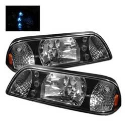 Ford Mustang Spyder LED Crystal Headlights - Black - HD-ON-FM87-1P-LED-BK