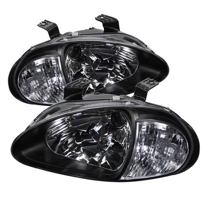 Honda Del Sol Spyder Crystal Headlights - Black - 1PC - HD-ON-HDEL93-1P-BK
