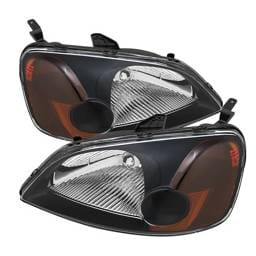 Honda Civic 2DR & 4DR Spyder Amber Crystal Headlights - Black - HD-JH-HC01-AM-BK
