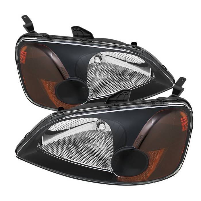 Honda Civic 2DR & 4DR Spyder Amber Crystal Headlights - Black - HD-JH-HC01-AM-BK