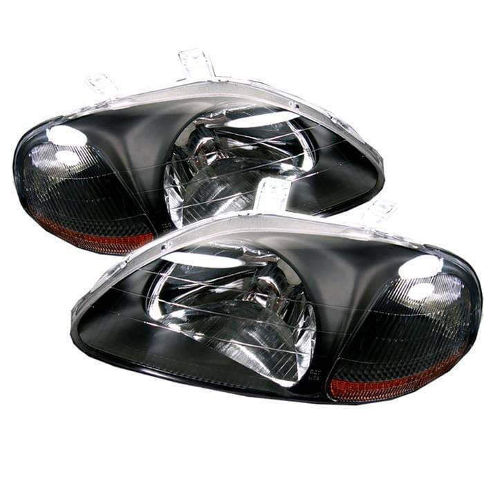 Honda Civic Spyder Amber Crystal Headlights - Black - HD-JH-HC96-AM-BK