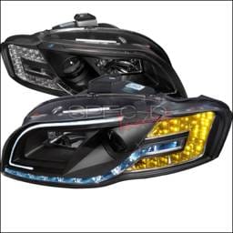 Audi A4 Spec-D Black Housing Projector Headlight with Daytime Running Light & Adjustable Motor - LHP-A406JM-8MR-APC