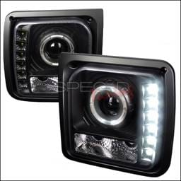 Jeep Cherokee Spec-D Halo Projector Headlight with LED - Black - LHP-CHKE97JM-RS