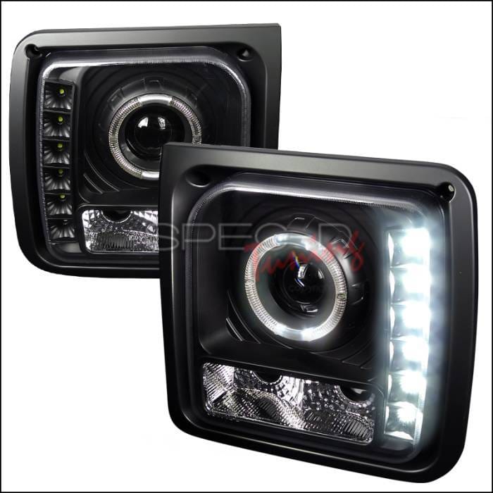 Jeep Cherokee Spec-D Halo Projector Headlight with LED - Black - LHP-CHKE97JM-RS