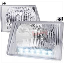 Ford E-Series Spec-D Euro Headlights - Chrome Housing with LED - LH-ECON92-RS