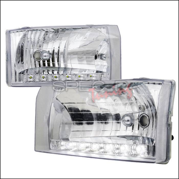 Ford F250 Spec-D Crystal Housing Headlights - Chrome with LED - LH-F25099-RS