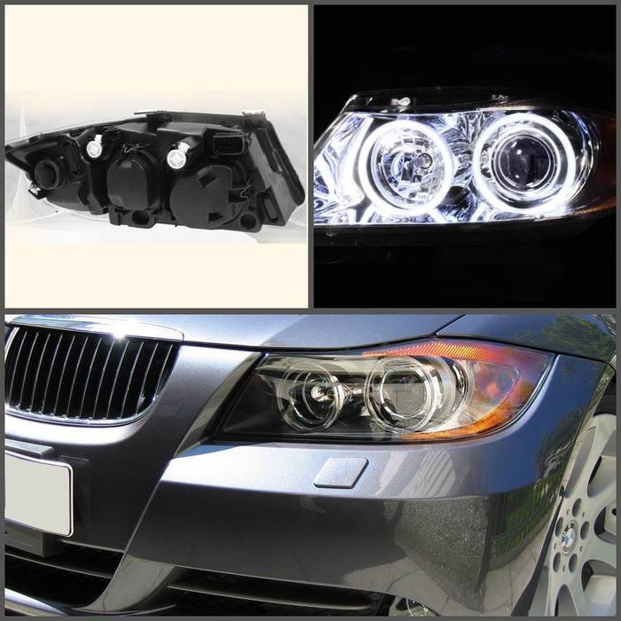 BMW 3 Series 4DR Spyder CCFL Halo Projector Headlights - Chrome - PRO-CL-BE9005-AM-C thumbnail 2