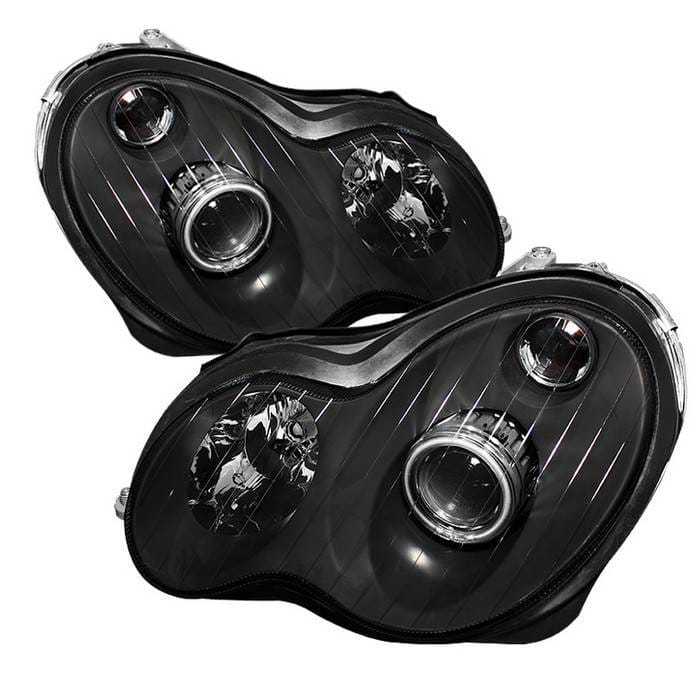 Mercedes-Benz C Class Spyder Halo Projector Headlights - Black - PRO-CL-MW20301-HL-BK