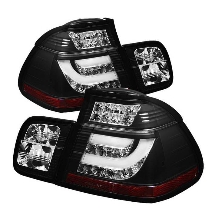 BMW 3 Series 4DR Spyder Light Bar Style LED Taillights - Black - 111-BE4602-4D-LBLED-BK