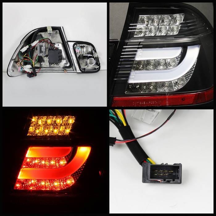 BMW 3 Series 4DR Spyder Light Bar Style LED Taillights - Black - 111-BE4602-4D-LBLED-BK thumbnail 2