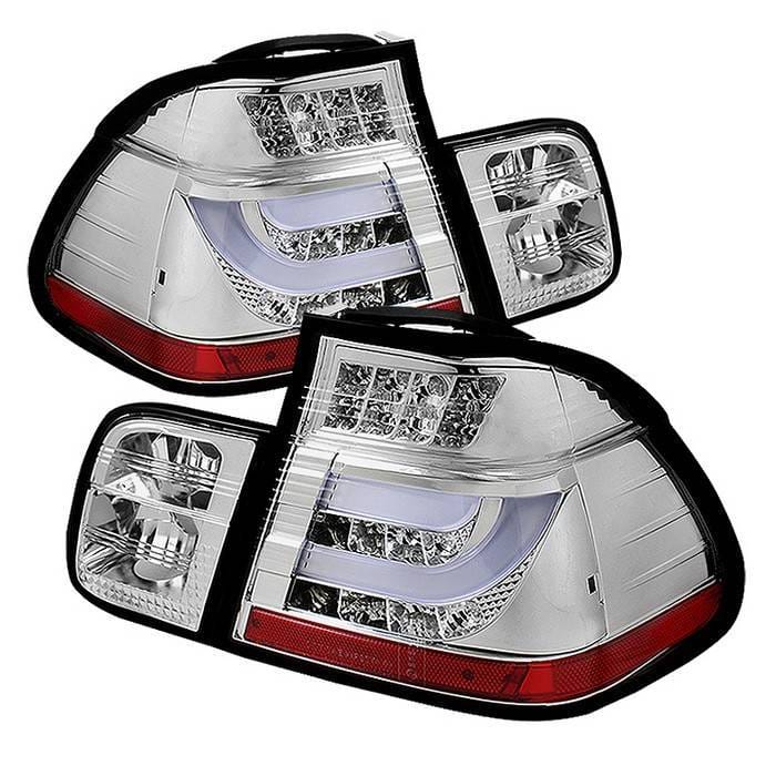 BMW 3 Series 4DR Spyder Light Bar Style LED Taillights - Chrome - 111-BE4602-4D-LBLED-C