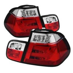 BMW 3 Series 4DR Spyder Light Bar Style LED Taillights - Red Clear - 111-BE4602-4D-LBLED-RC