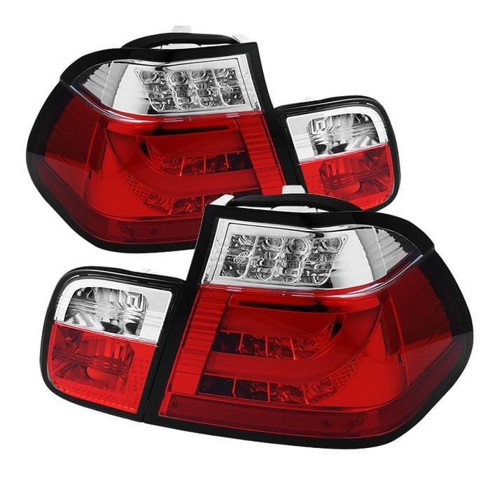 BMW 3 Series 4DR Spyder Light Bar Style LED Taillights - Red Clear - 111-BE4602-4D-LBLED-RC