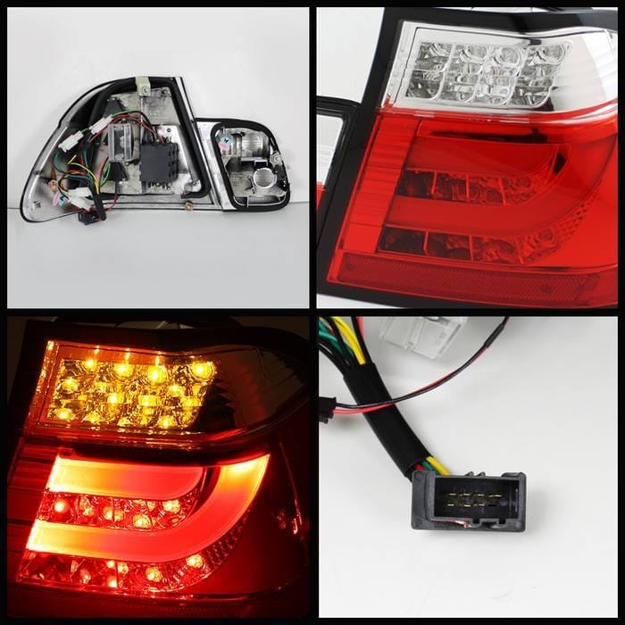 BMW 3 Series 4DR Spyder Light Bar Style LED Taillights - Red Clear - 111-BE4602-4D-LBLED-RC thumbnail 2