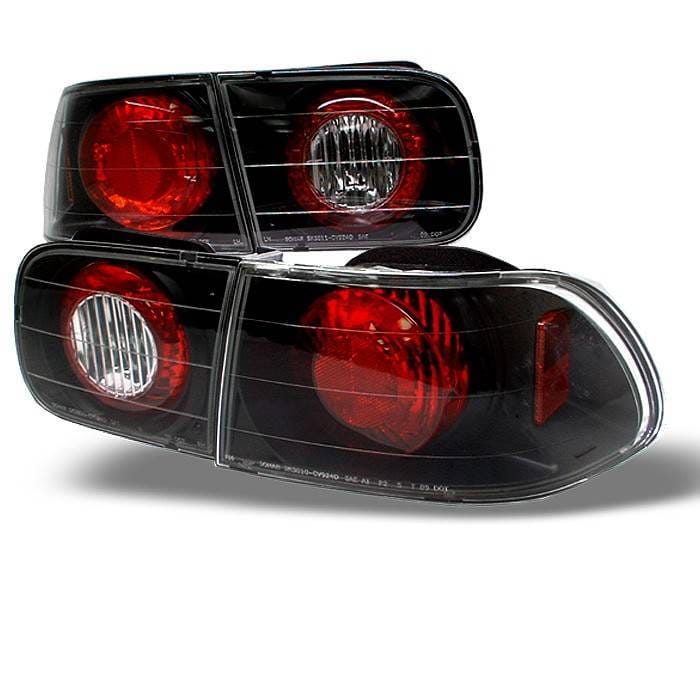 Honda Civic 2DR & 4DR Spyder Euro Style Taillights - Black - 111-HC92-24D-BK