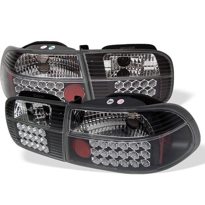 Honda Civic 2DR & 4DR Spyder LED Taillights - Black - 111-HC92-24D-LED-BK