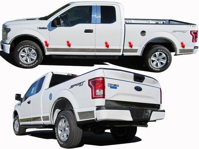 F-150 Super Cab, 5.5 bed QAA Stainless 12pcs Rocker Panel Trim TH55300