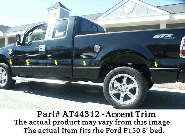 F-150 Super Cab, 8'Bed, NO Flares QAA Stainless Side Accent Trim AT44312