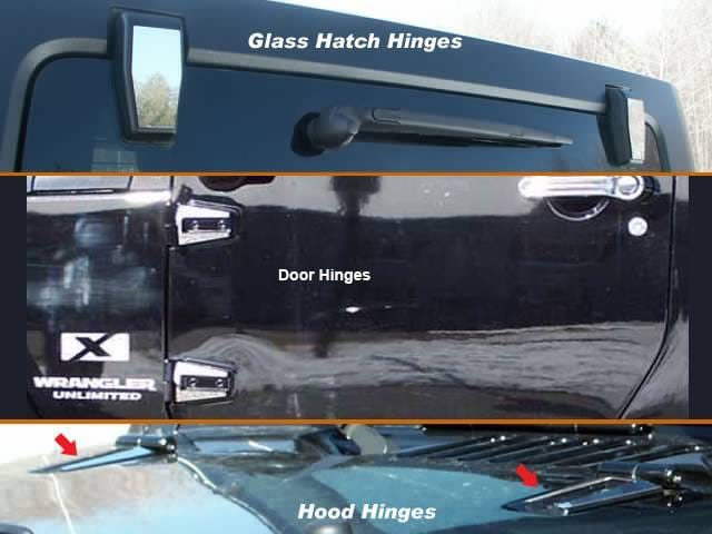 JEEP WRANGLER JK 2dr QAA Stainless 8pcs Hinge Cap Package HP47090