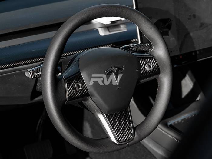 Tesla Model 3 / Y Carbon Fiber Steering Wheel Trim tesla018 thumbnail 5