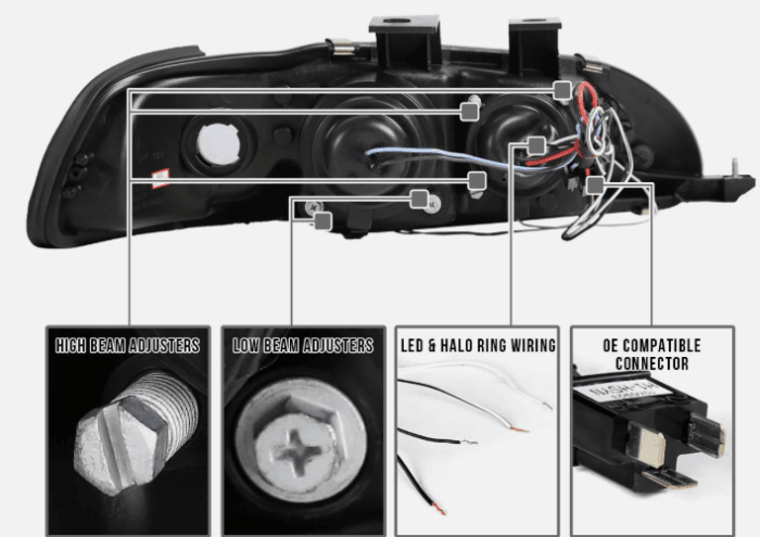 Honda Civic 2DR/3DR/4DR 4 Car Option LED Dual Halo Projector Headlights - Black - Smoke LP-HC922BB-5 thumbnail 3
